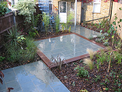 Putney Garden - two new large patio areas created to catch morning and evening sun