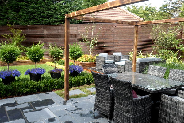formal seating area with pergola